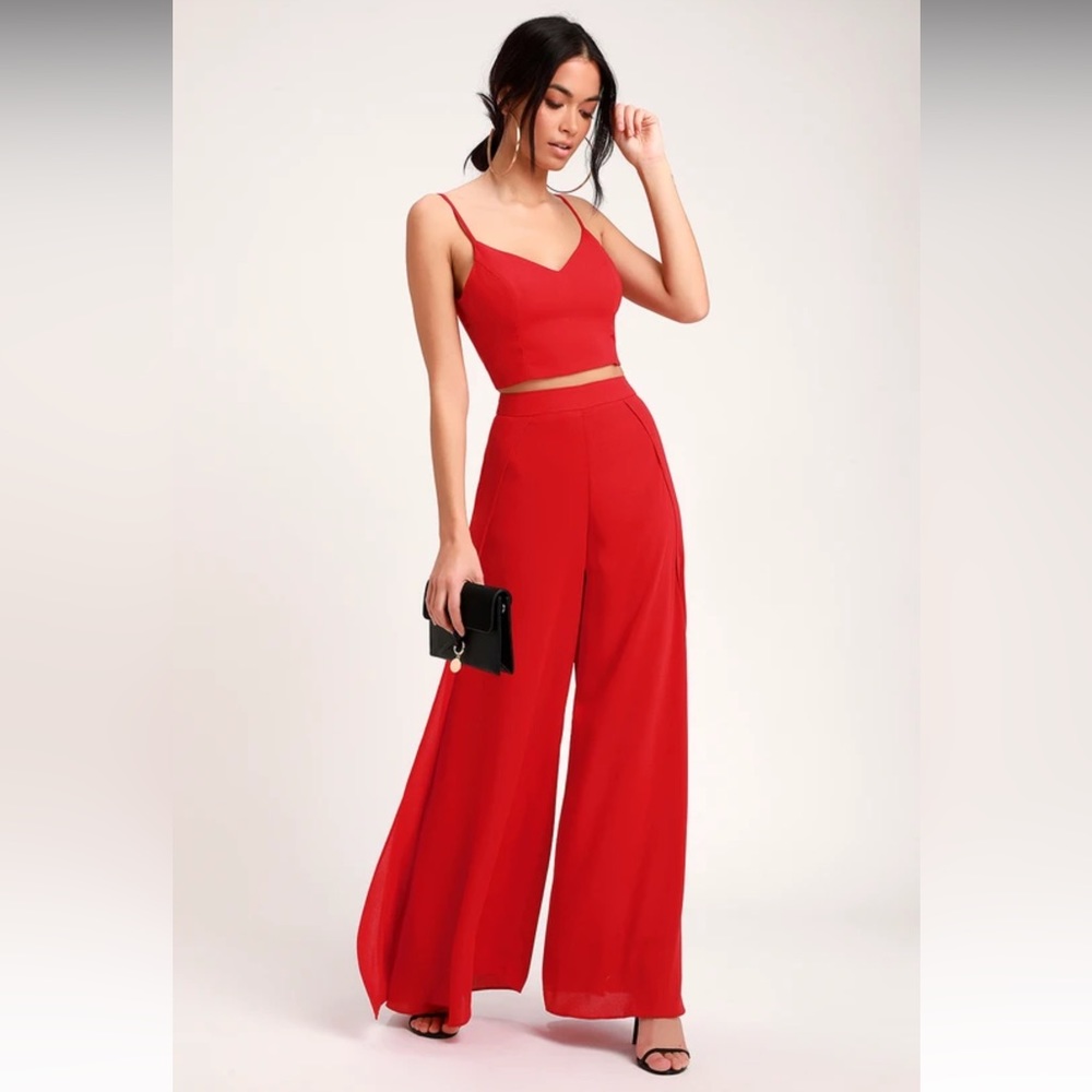 Lulus Out Tonight Red Two-Piece Jumpsuit. Size: Small